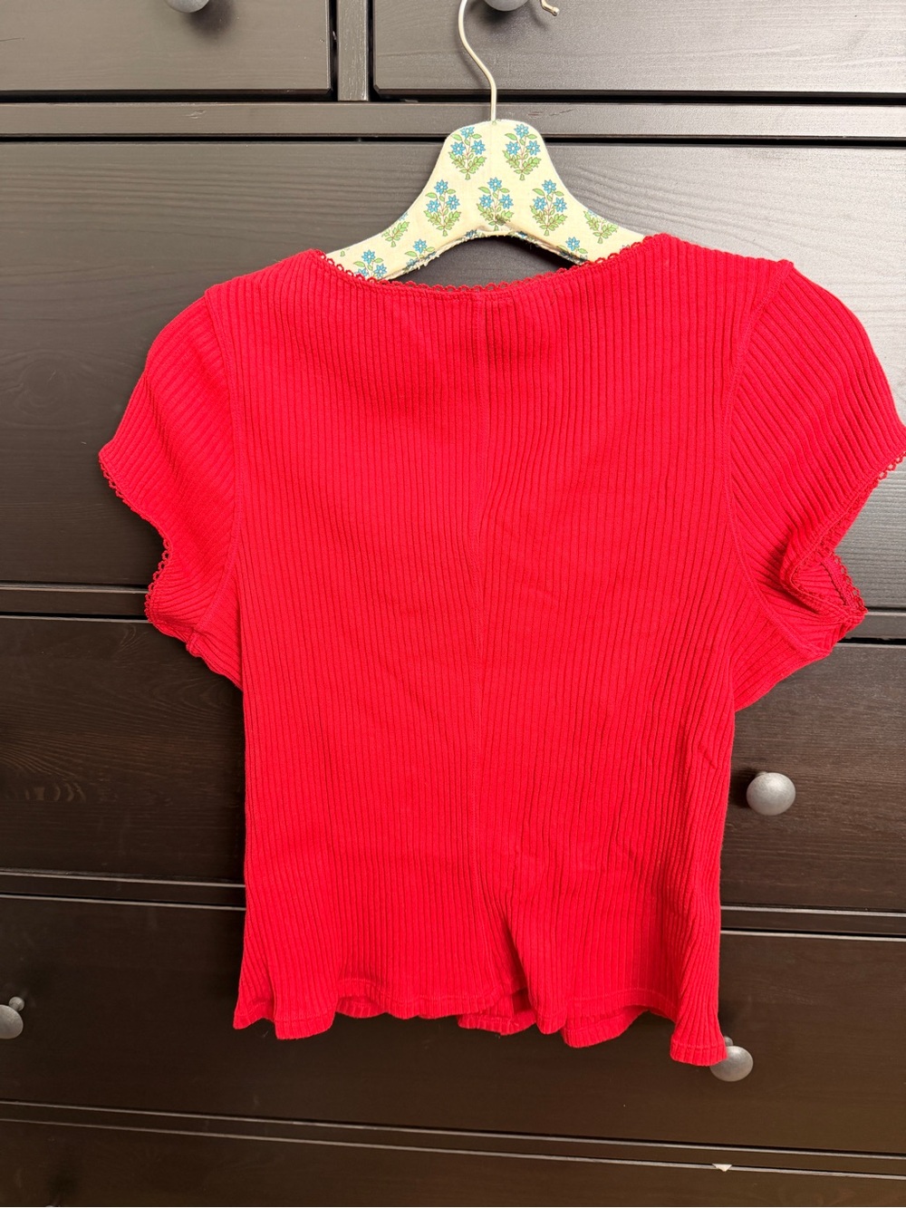 Free People Vibrant Red Ribbed Button-Front Top - Picture 3 of 3
